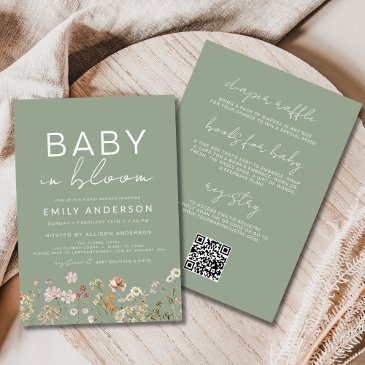 qr code all in one wildflower baby in bloom shower invitation