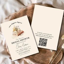 Small Qr Code Book New Chapter Begins Bridal Shower Invitation Front View
