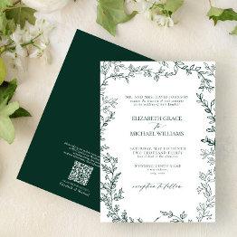 Small Qr Code Classic Formal Emerald Green Wedding Invitation Front View
