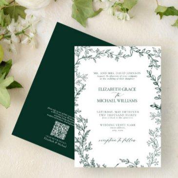 qr code classic formal emerald green wedding invitation