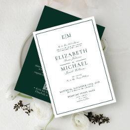 Small Qr Code Emerald Green Classic Monogram Wedding Invitation Front View