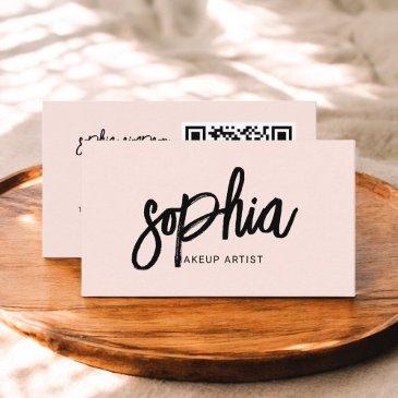 qr code girly brush calligraphy blush pink business invitations