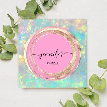 qr code logo glitter gold drips holograph pink square business invitations