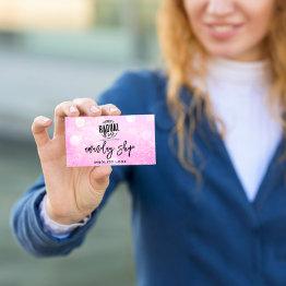 Small Qr Code Logo Makeup Artist Shop Pink Glitter Business Invitations Front View