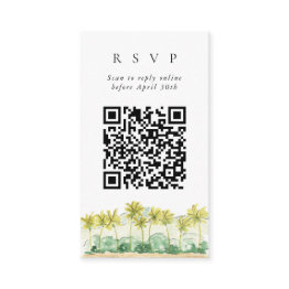Small Qr Code Online Beach Palm Trees Website Rsvp Enclosure Invitations Front View