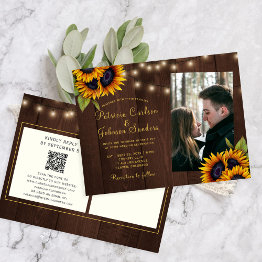 Small Qr Code Rustic Floral Photo Wedding All In One Invitation Postinvitations Front View