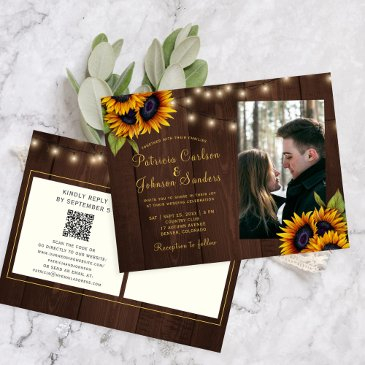 qr code rustic floral photo wedding all in one invitation postinvitations
