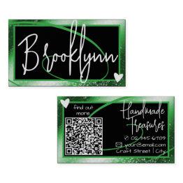 Small Qr Code Template Stylish Forest Green Frame Heart Business Invitations Front View