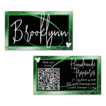 qr code template stylish forest green frame heart business invitations