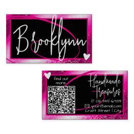 Small Qr Code Template Stylish Girly Pink Frame Heart Business Invitations Front View