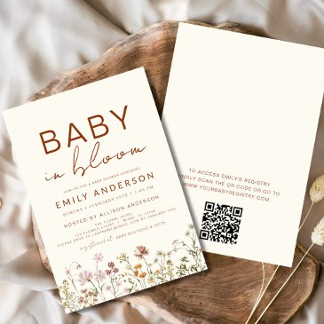 qr code wildflower baby in bloom baby shower invitation