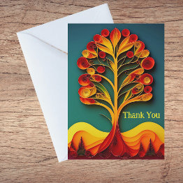 Small Quilling Orange Tree Autumn Illustration Thank You Holiday Invitations Front View