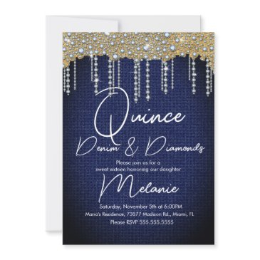 quince denim diamonds gem pearls gold invitation