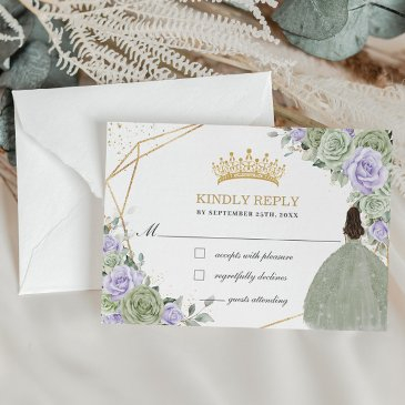 quinceañera 16 birthday sage green lavender floral rsvp invitations