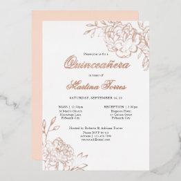 Small Quinceanera And Mass Elegant Botanical Rose Gold Foil Invitation Front View