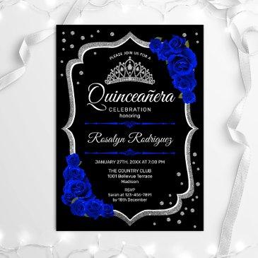quinceanera - black silver royal blue invitation
