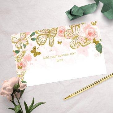 quinceanera blush pink butterfly floral enclosure invitations