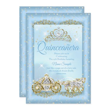 quinceanera cinderella blue fairytale carriage invitation