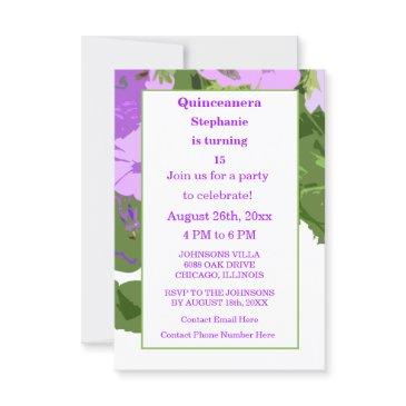 quinceanera fifteenth birthday purple floral girly invitation