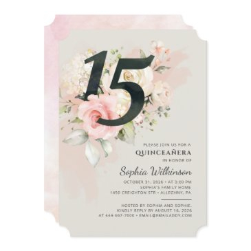 quinceanera floral watercolor 15th birthday party invitation