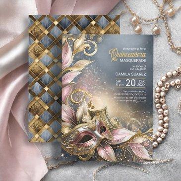 quinceanera masquerade rose gold id1031 invitation