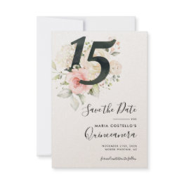 Small Quinceanera Pink Floral Save The Date Announcement Front View