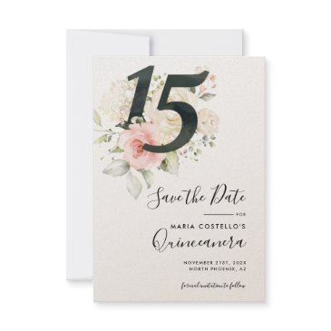 quinceanera pink floral save the date announcement