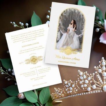 quinceañera spanish fancy golden arch effect photo foil invitation