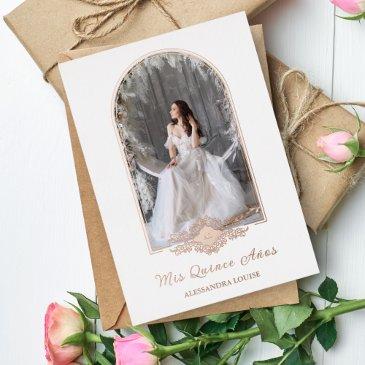 quinceañera spanish fancy rose gold arch photo foil invitation