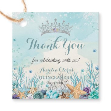 quinceañera under the sea beach shells corals favor tags