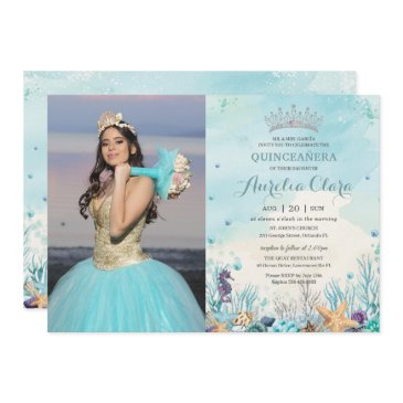 quinceañera under the sea beach shells photo invitation