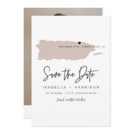 Small Quinn Puerto Rico Blush Pink Map Save The Date Invitation Front View