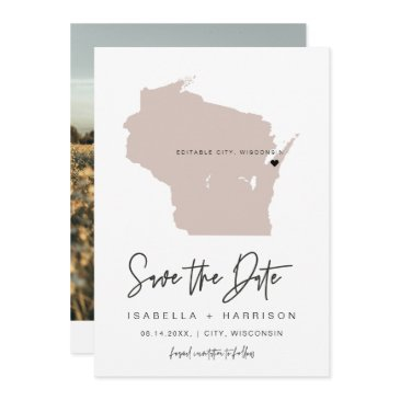 quinn wisconsin blush pink map photo save the date invitation
