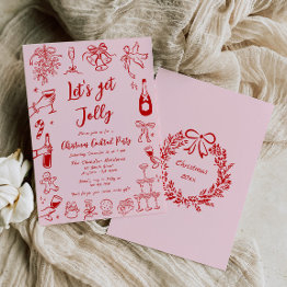Small Quirky Christmas Cocktail Party Invitation Doodle Front View
