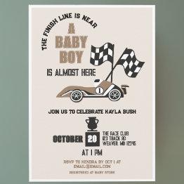 Small Race Car Sporty Boy Baby Shower Invitation Front View