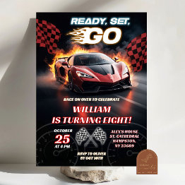 Small Racing Red Sport Car Birthday Boy Invitation Front View