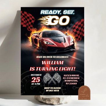 racing red sport car birthday boy invitation