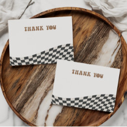 Small Rad Cool Dude Boy's First Birthday Checkered Retro Thank You Invitations Front View