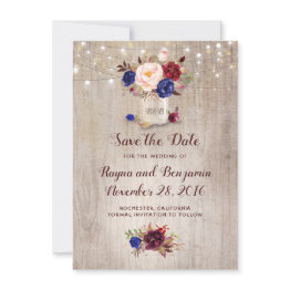 Small Radiant Blooms Mason Jar Rustic Save The Date Front View