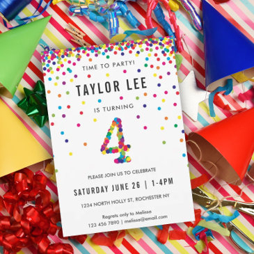 rainbow 4 year old birthday party, 4th bday invitation