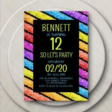 rainbow black stripes birthday invitation