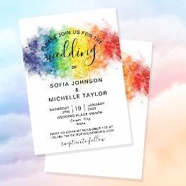 Small Rainbow Gay And Lesbian Pride Mrs & Mrs Invitation Front View