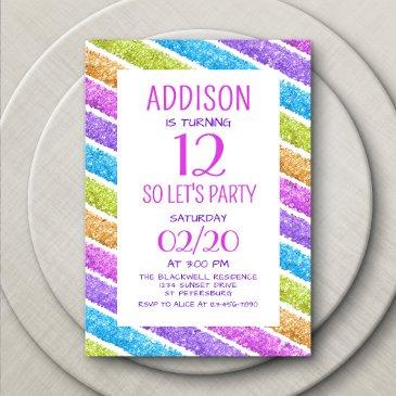 rainbow glitter stripes birthday invitation