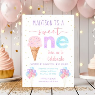 rainbow ice cream first birthday invitation