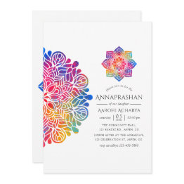 Small Rainbow Mandala Annaprashan First Rice Ceremony Invitation Front View