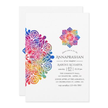 rainbow mandala annaprashan first rice ceremony invitation