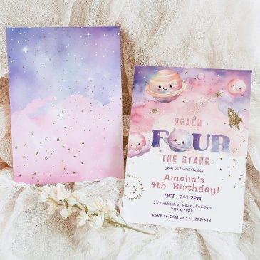 reach four the stars girl space birthday invitation
