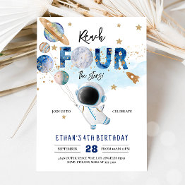 Small Reach Four The Stars Outer Space Balloon Birthday Invitation Front View
