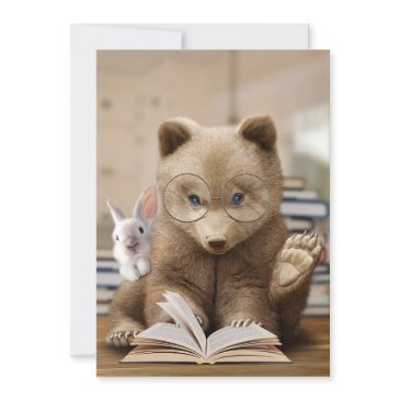 reader gift bear and rabbit read books invitation