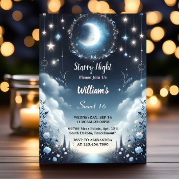 ready nature galaxy mystical starry night sweet 16 invitation
